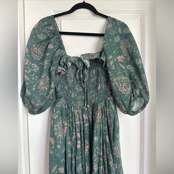 Free People Women's Ethereal Oasis Printed Midi Dress Jade Bohemian Cottage XS - Picture 3 of 7